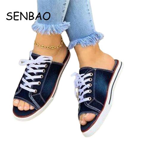 flat denim sandals for women.